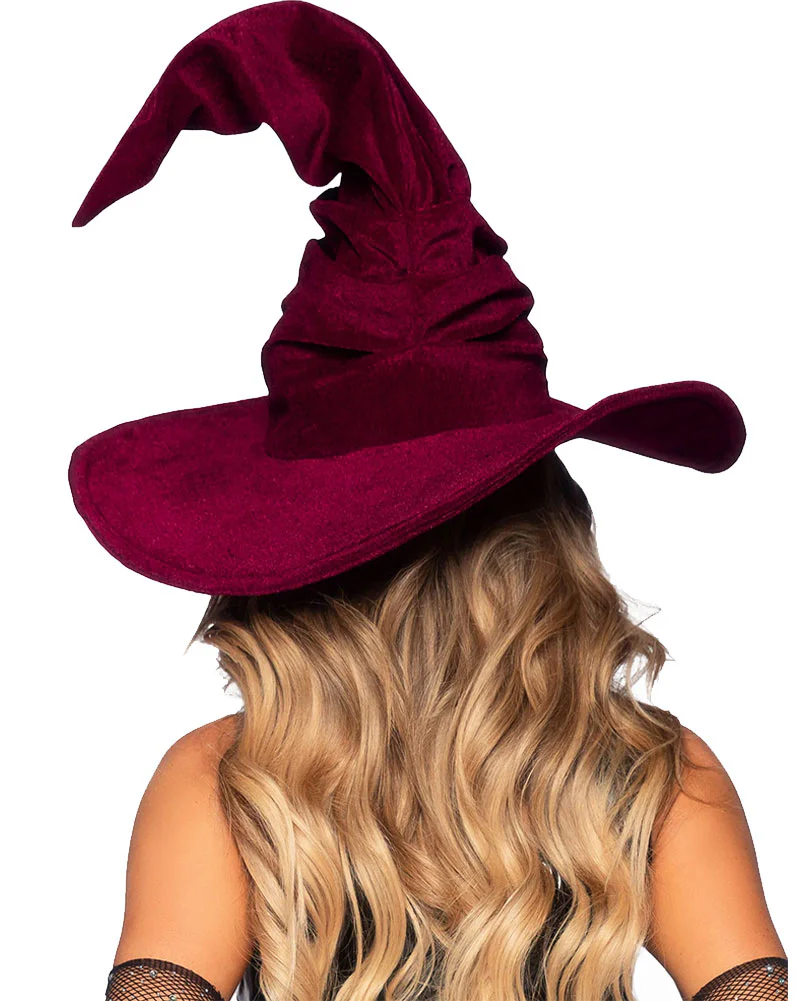 Burgundy Velvet Ruched Witch Hat - Image 2