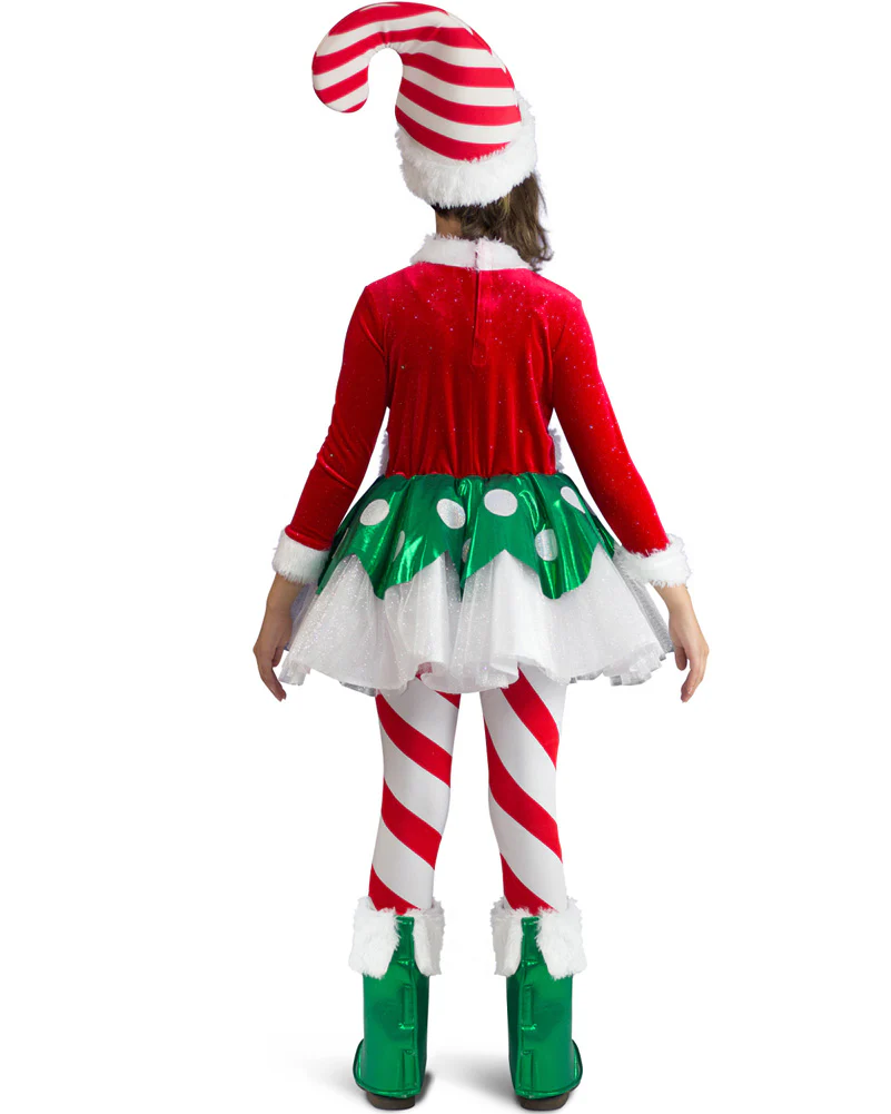 Candy Cane Elf Princess Kids Christmas Costume - Image 2