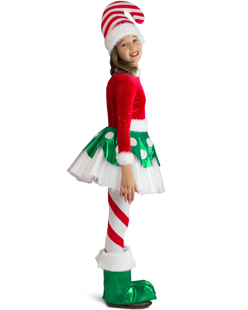 Candy Cane Elf Princess Kids Christmas Costume - Image 3