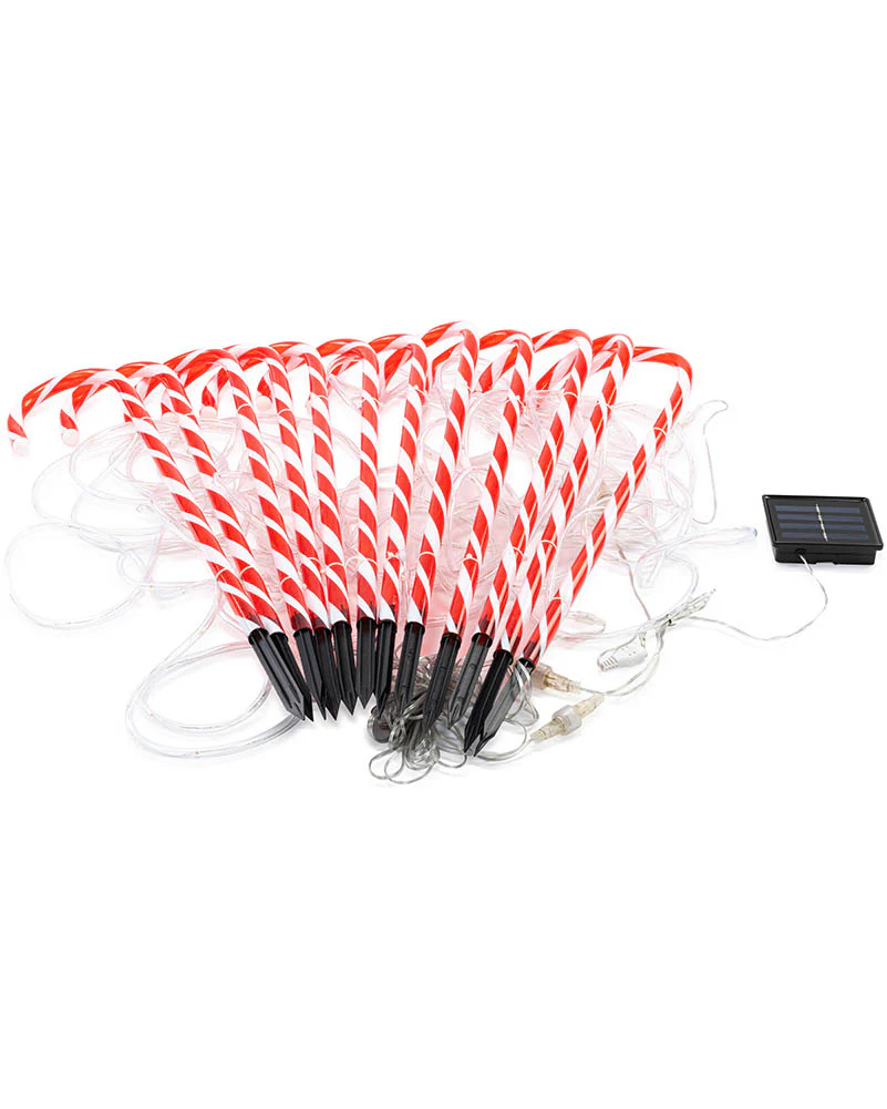 Candy Cane Solar LED Fence Stake Christmas Lights Pack of 12 - Image 2