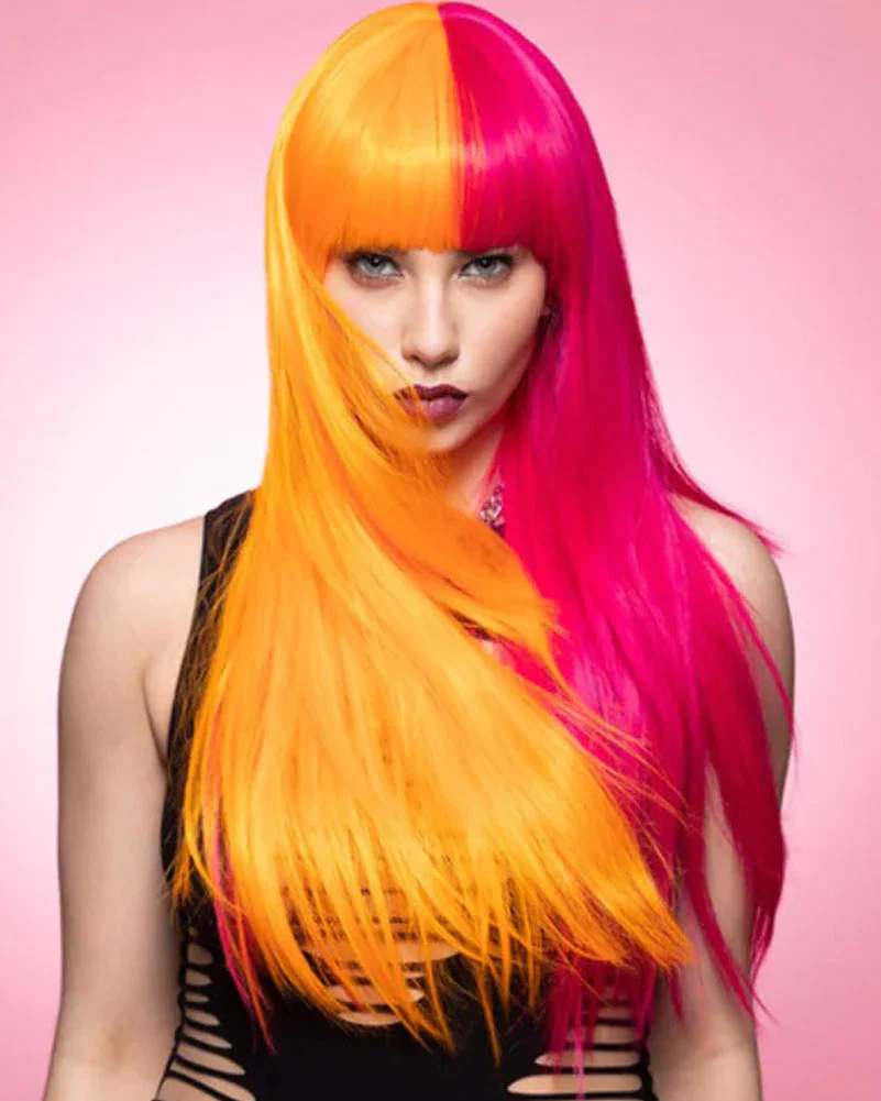 Candy Pop Downtown Diva Long Orange and Pink Wig - Image 2