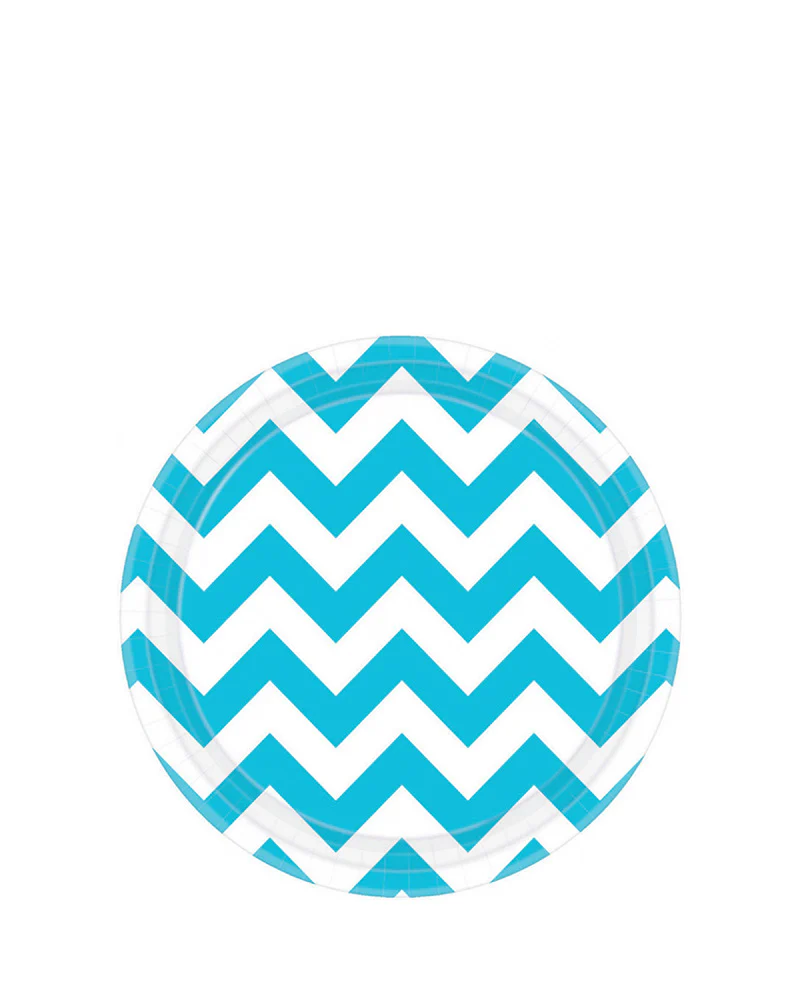 Caribbean Blue Chevron 17cm Round Paper Plates Pack of 8