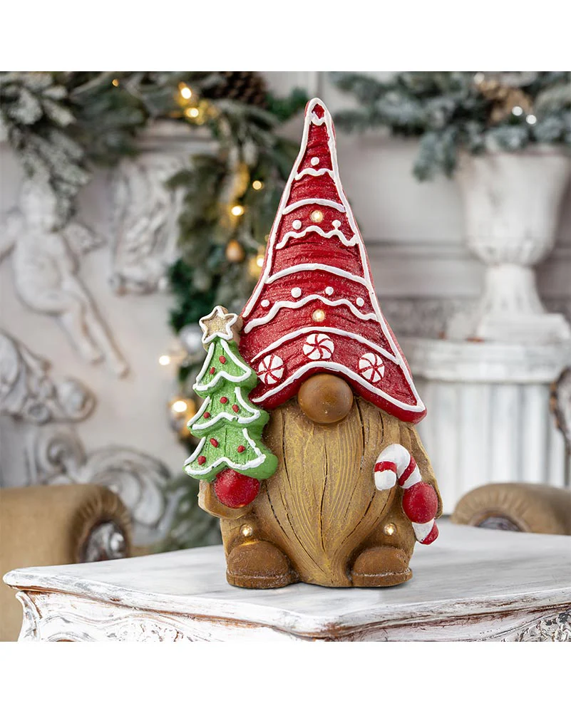Ceramic Iced Gingerbread Gnome LED Christmas Decoration 36cm - Image 3