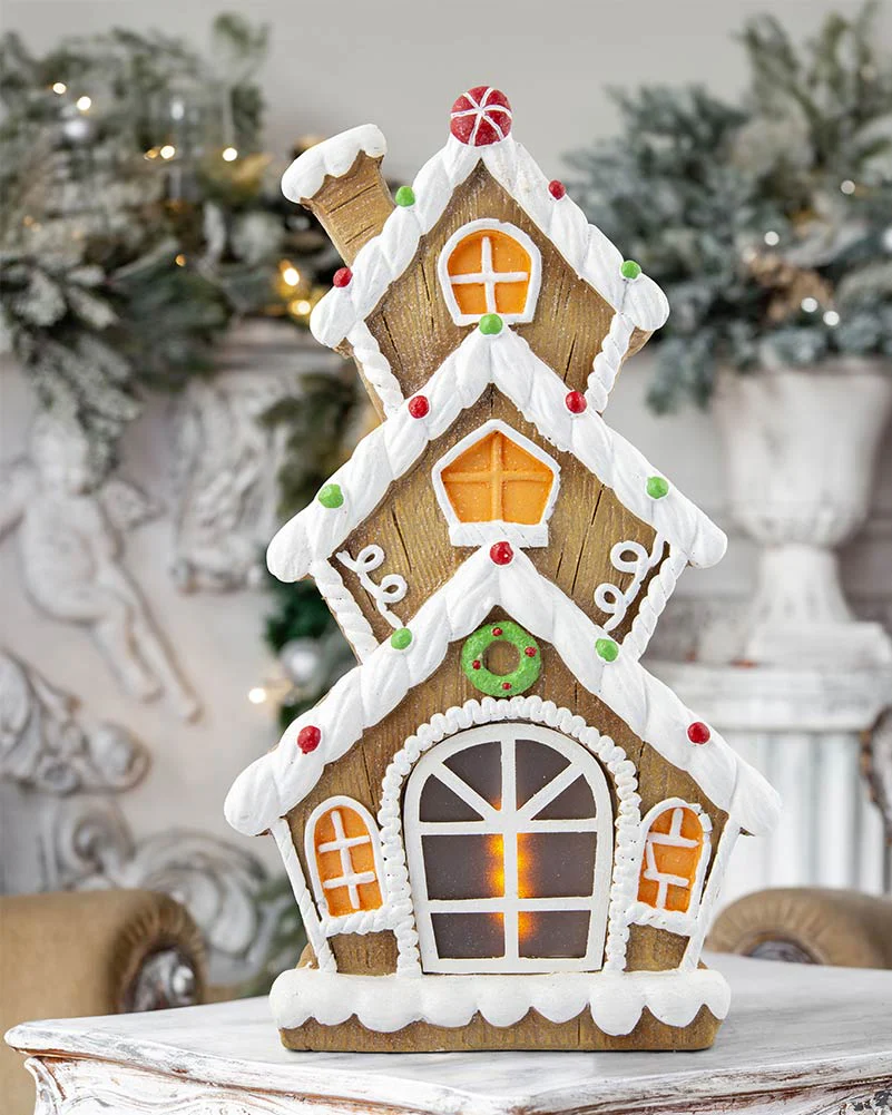 Ceramic Iced Gingerbread House LED Christmas Decoration 41cm - Image 4