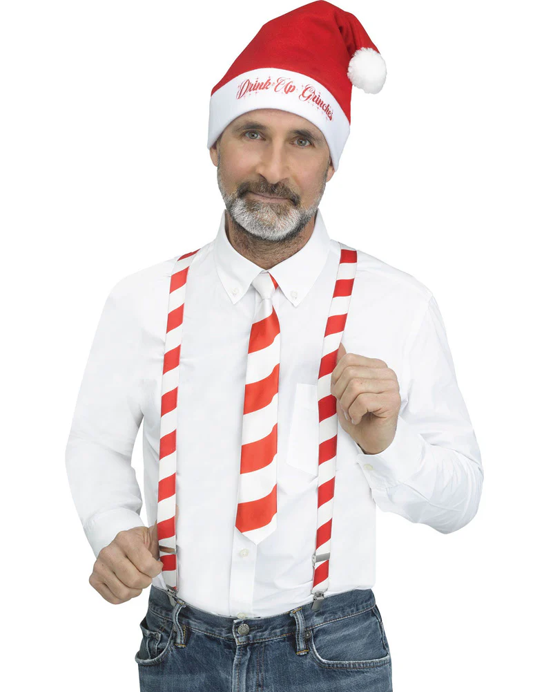 Christmas Candy Cane Holly Day Suspender Tie and Hat - Image 2