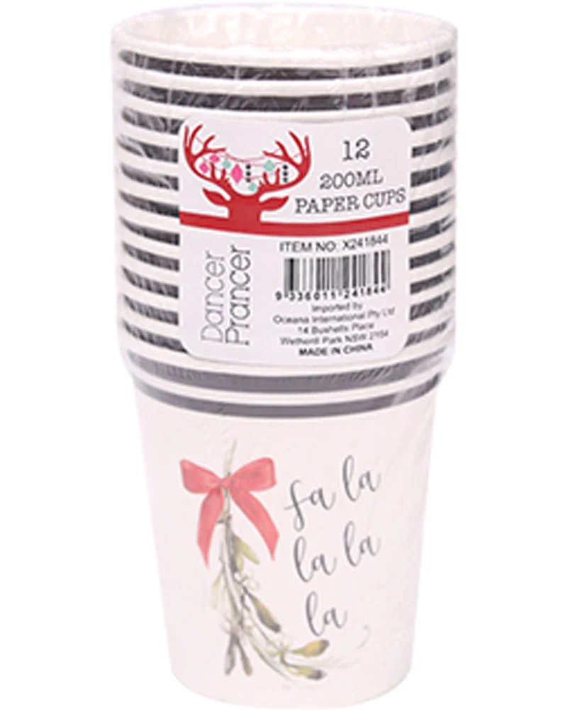 Christmas Deck the Halls Paper Cup 200ml Pack of 12 - Image 2