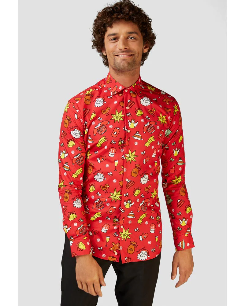 Opposuit Christmas Doodle Red Mens Shirt - Image 2