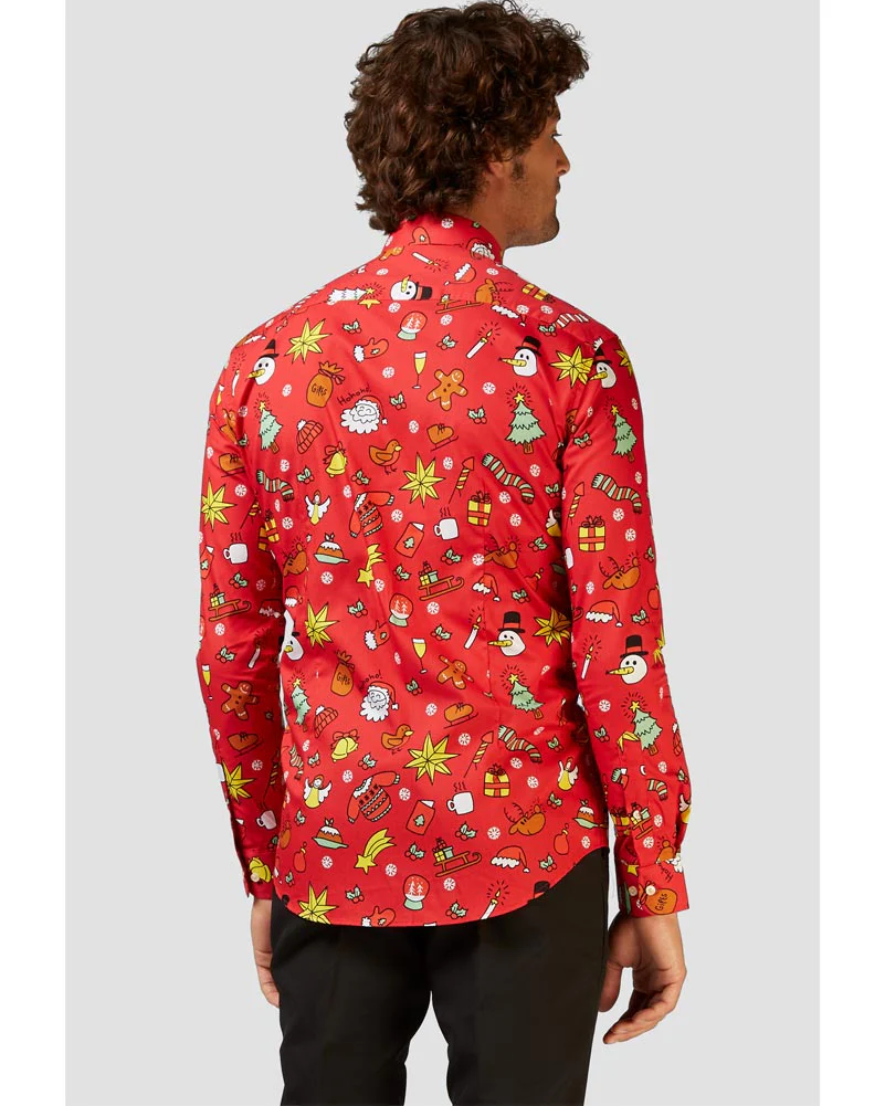 Opposuit Christmas Doodle Red Mens Shirt - Image 3