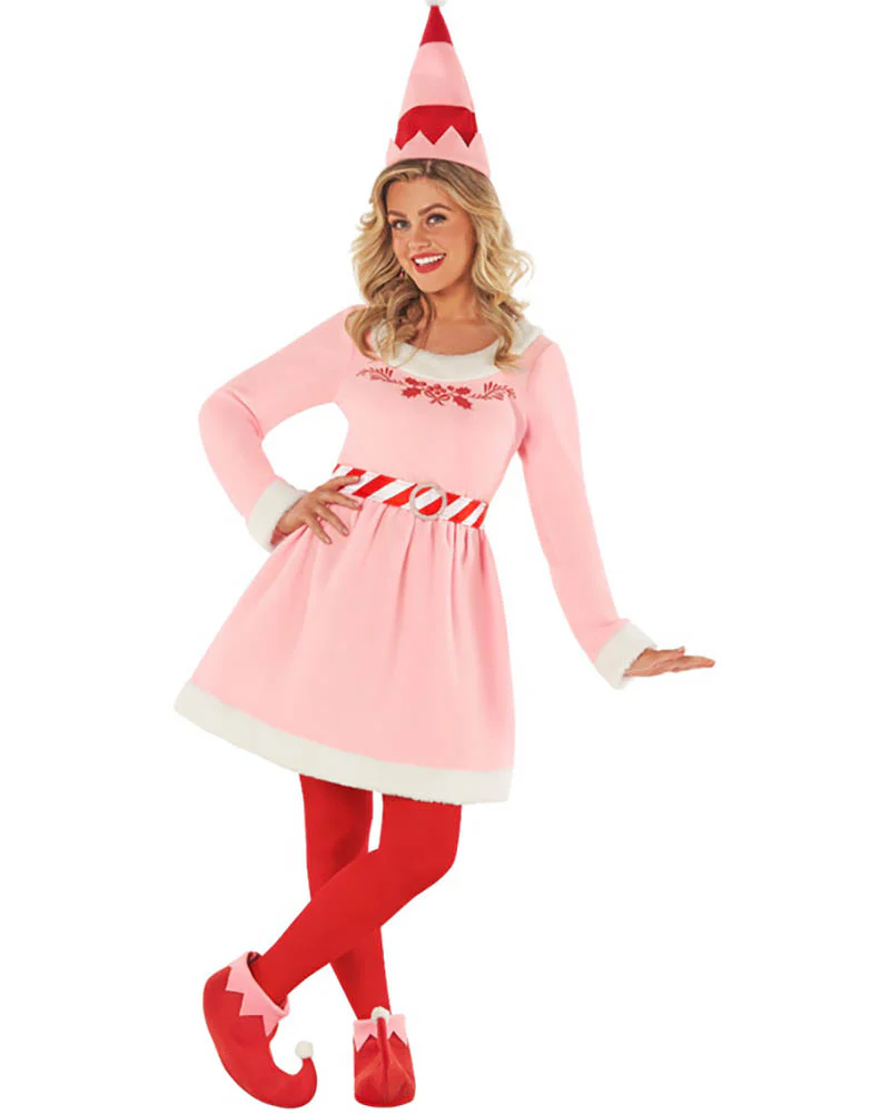 Christmas Elf Dress Pink Womens Costume - Image 6