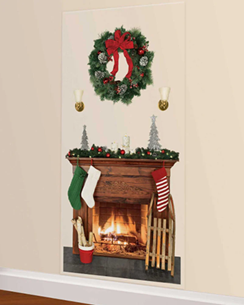 Christmas Fireplace Scene Setters Add On Wall Decoration