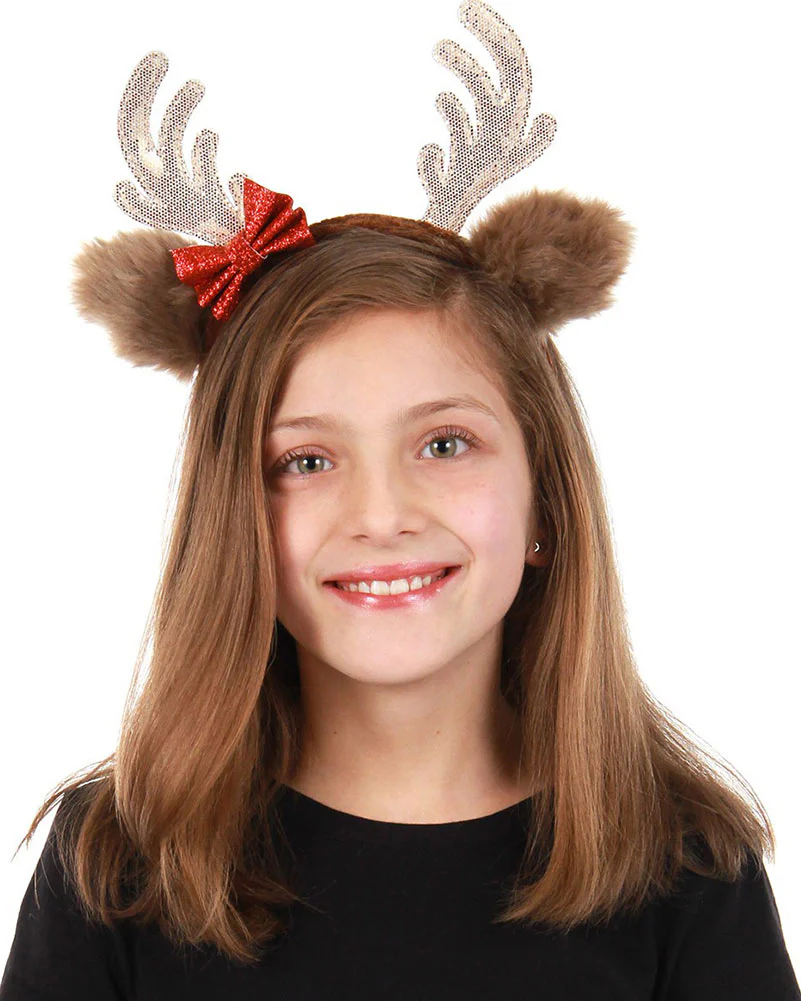 Christmas Glitter Reindeer Bow Deluxe Headband - Image 2