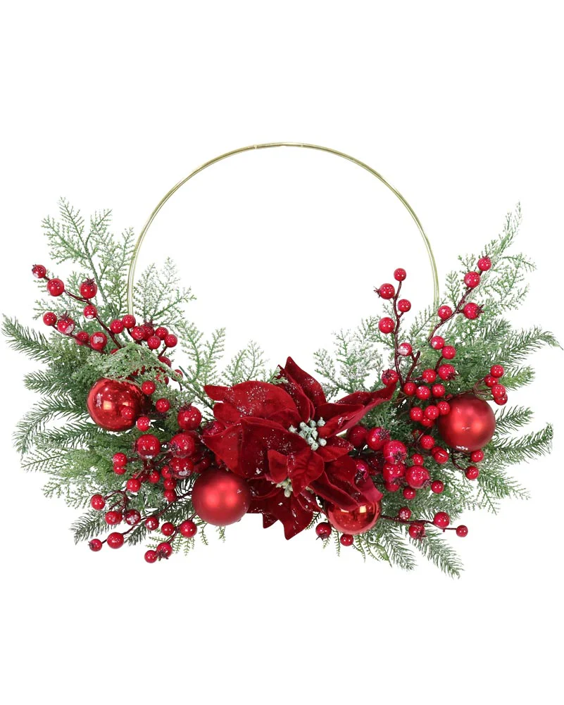 Christmas Icy Pine Poinsettia Half Wreath 60cm
