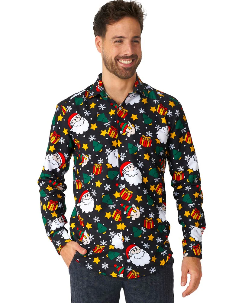 Christmas Santa Elves Black Mens Suitmeister Shirt - Image 2