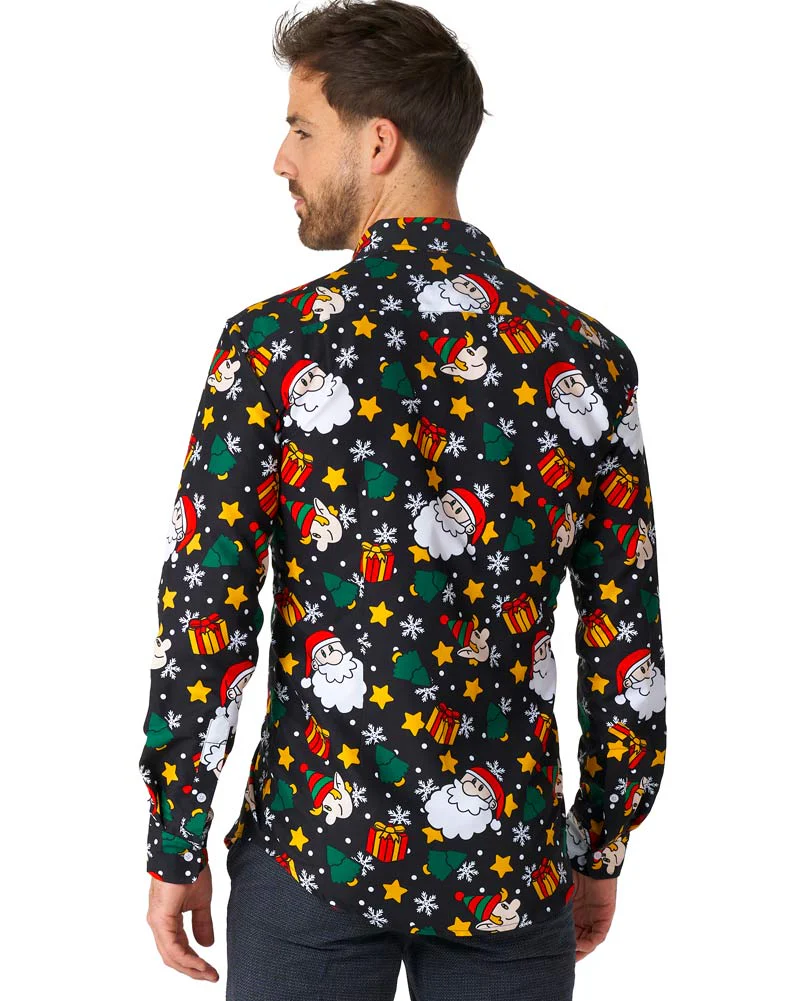 Christmas Santa Elves Black Mens Suitmeister Shirt - Image 3