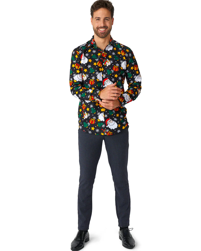 Christmas Santa Elves Black Mens Suitmeister Shirt - Image 4