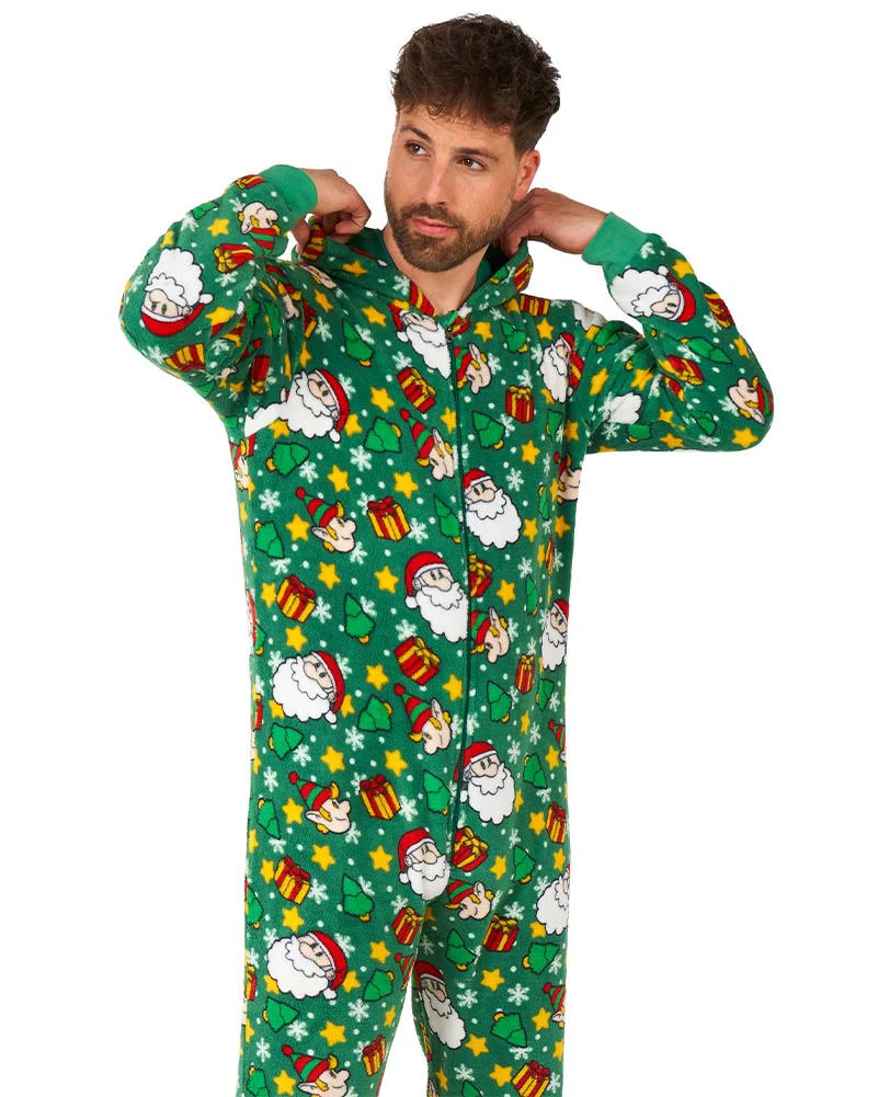 Christmas Santa Elves Green Adult Jumpsuit - Image 2