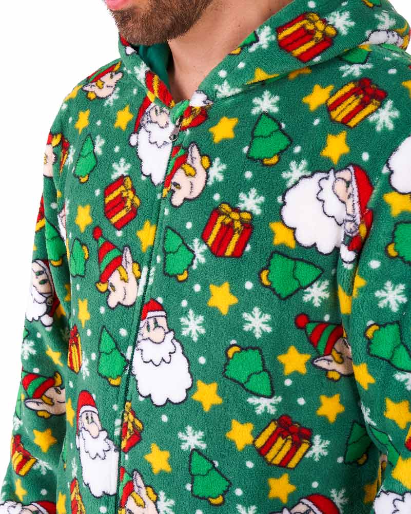 Christmas Santa Elves Green Adult Jumpsuit - Image 4