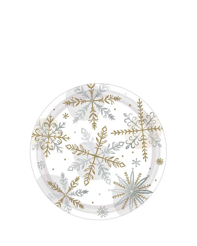 Christmas Shining Snowflakes 17cm Paper Lunch Plates Pack of 12