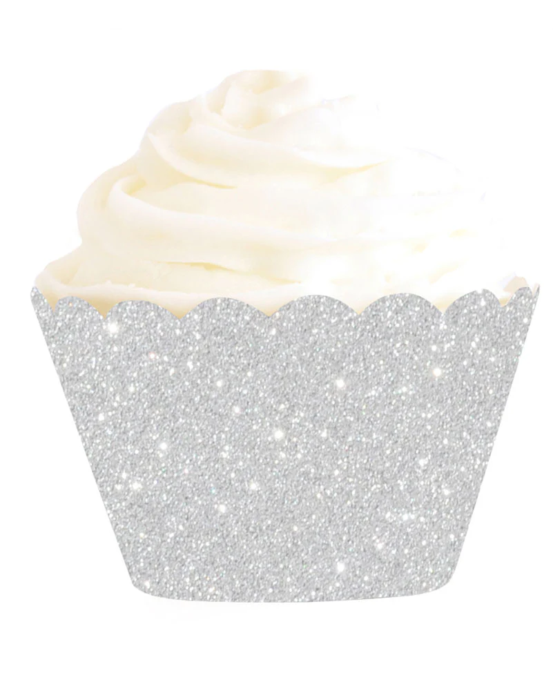 Christmas Silver Glitter Cupcake Wrappers Pack of 12 - Image 2