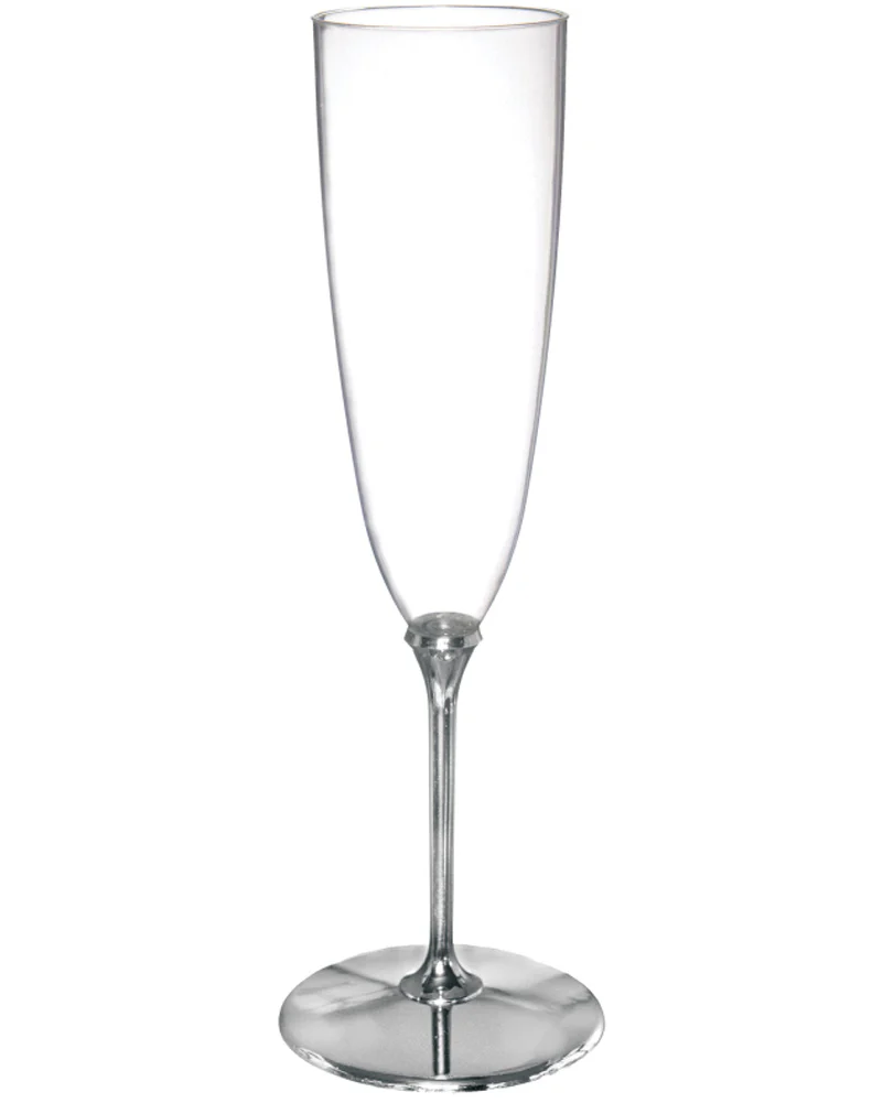Christmas Silver Stem 133ml Clear Plastic Premium Champagne Glasses Pack of 8