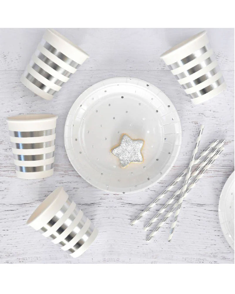 Christmas Silver Stripe Straws Pack of 25 - Image 3