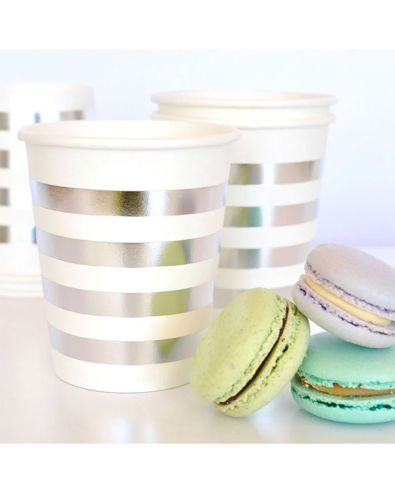 Christmas Silver Stripes 300ml Cups Pack of 10