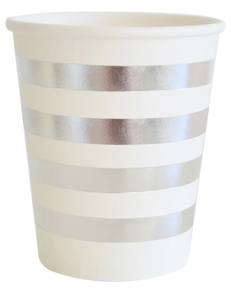 Christmas Silver Stripes 300ml Cups Pack of 10 - Image 2