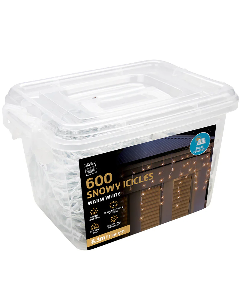 Christmas Warm White Solar 600 Piece Snowing Icicles 8.3m - Image 4
