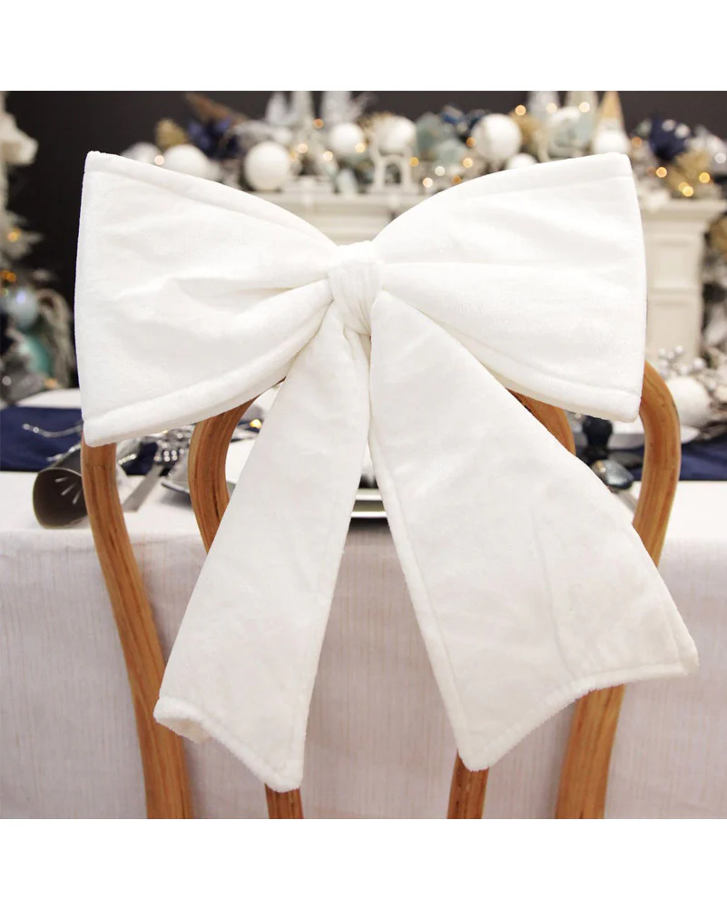 Christmas White Velvet Bow 32cm - Image 2