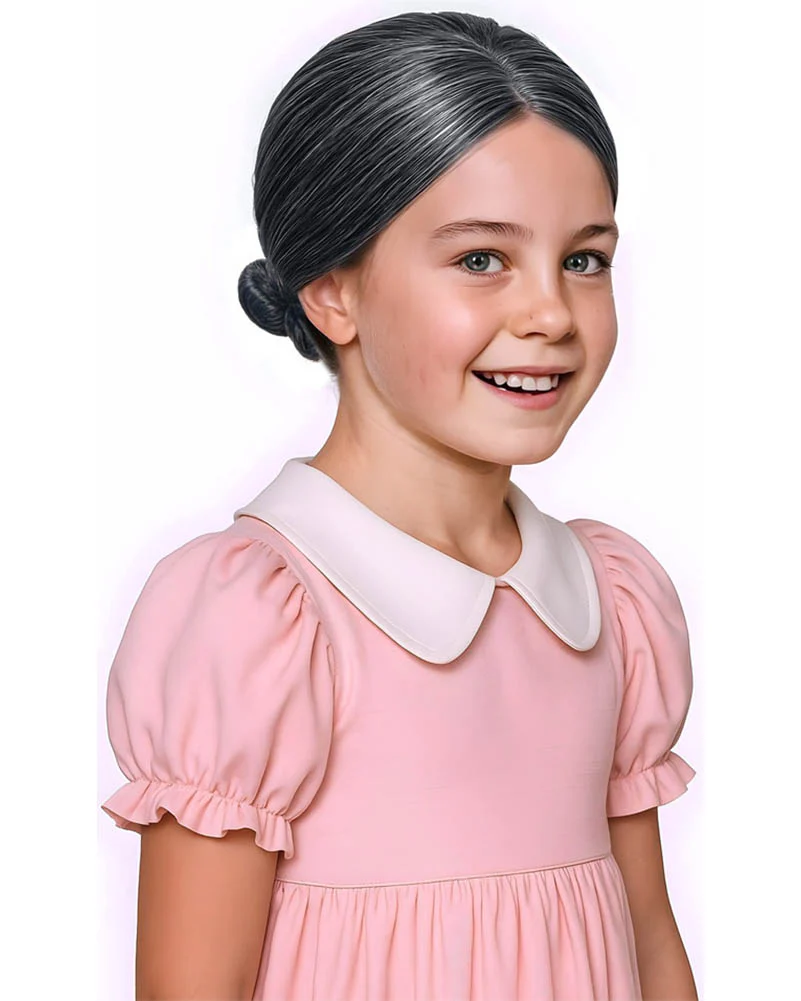 Classic Granny Old Nana Deluxe Grey Bun Wig - Image 3