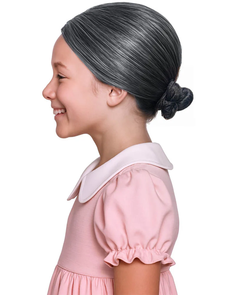 Classic Granny Old Nana Deluxe Grey Bun Wig - Image 4
