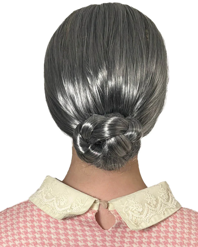 Classic Nana Deluxe Grey Bun Wig - Image 2