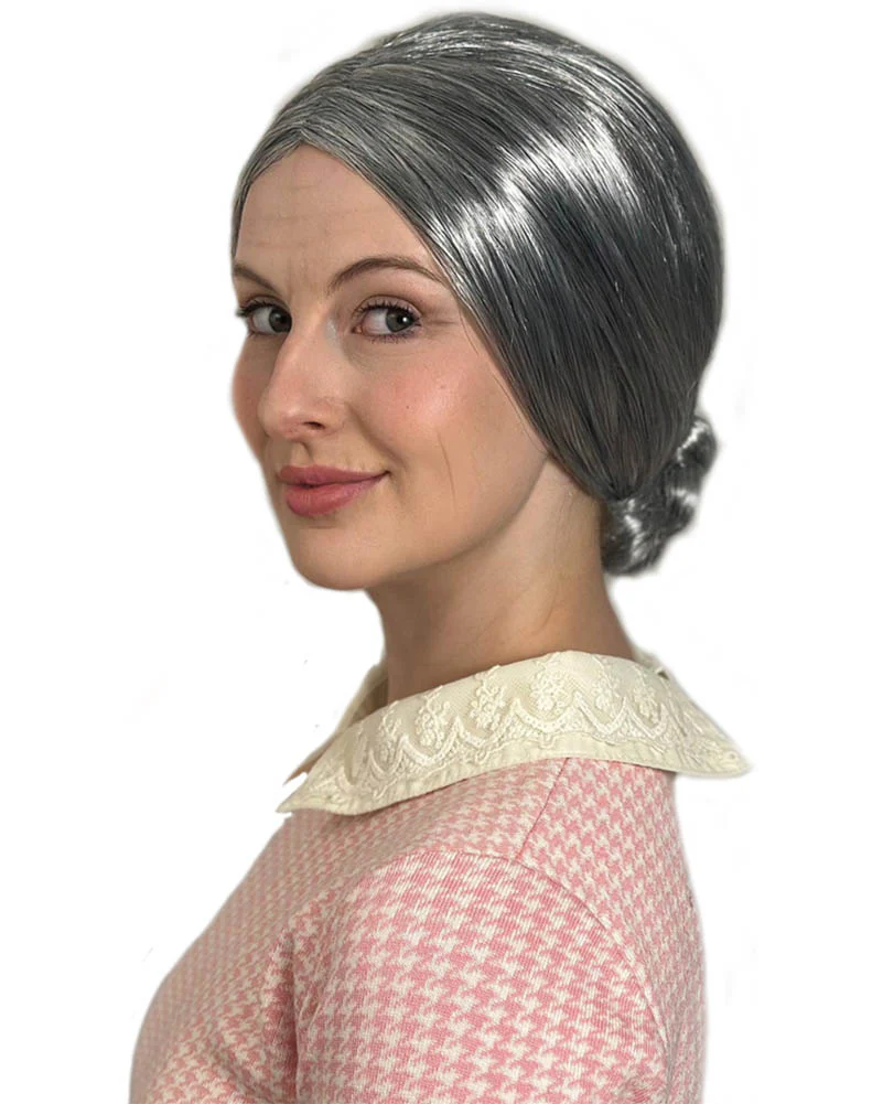 Classic Nana Deluxe Grey Bun Wig - Image 3