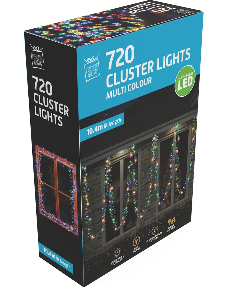 Multi-Coloured 720 Piece LED Cluster Lights 10.4m - Image 3