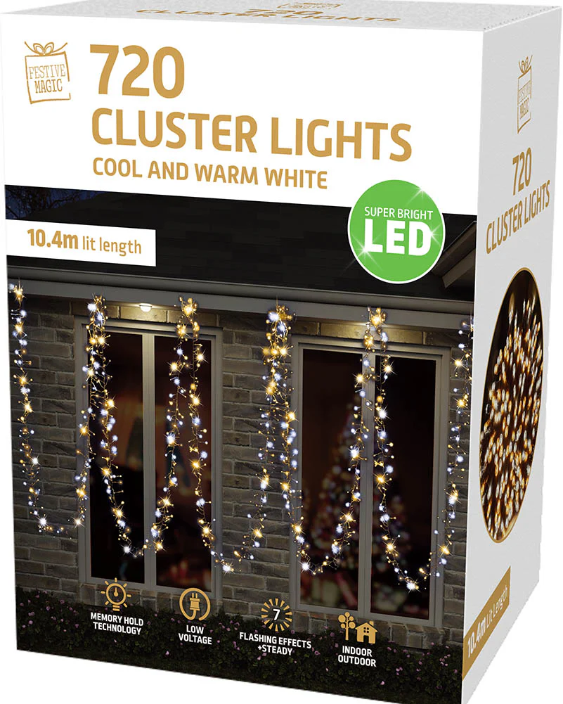 Cool and Warm White Cluster Lights 720 Piece LED Lights - Image 2