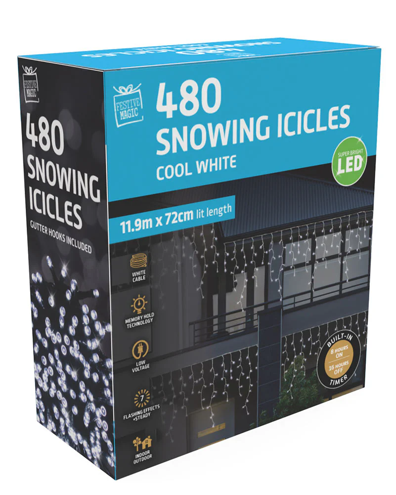 Cool White 480 Piece Christmas LED Snowing Icicle Lights 11.9m - Image 4