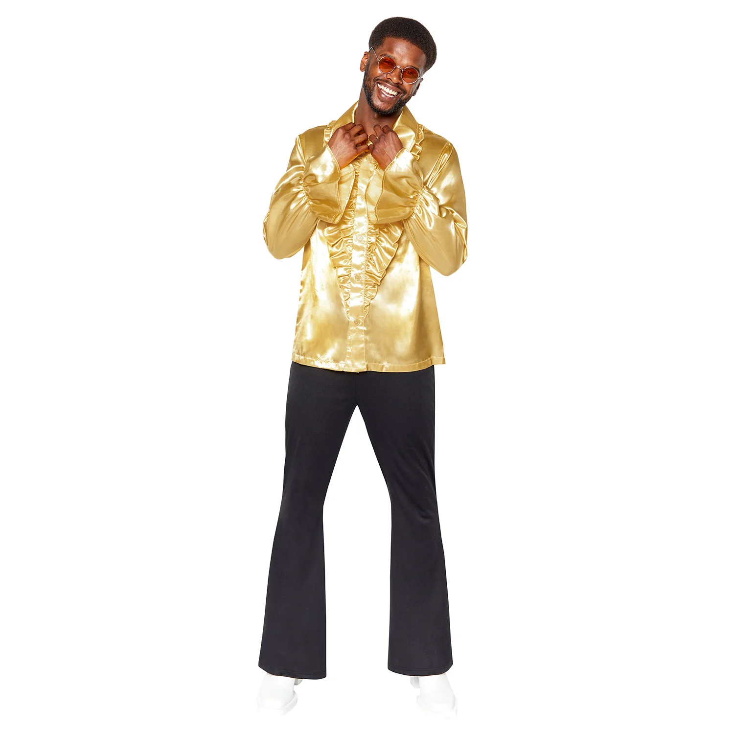 Satin Ruffle Gold Mens Shirt Size Large