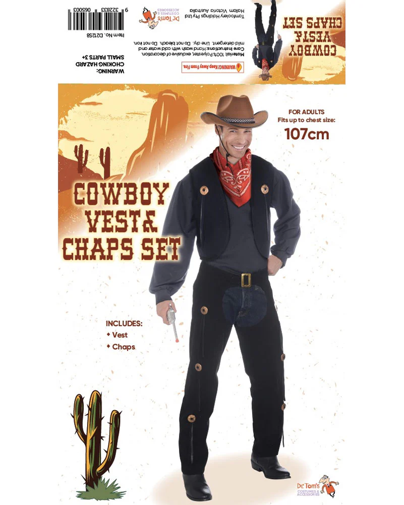 Cowboy Mens Vest and Chaps Set - Image 2