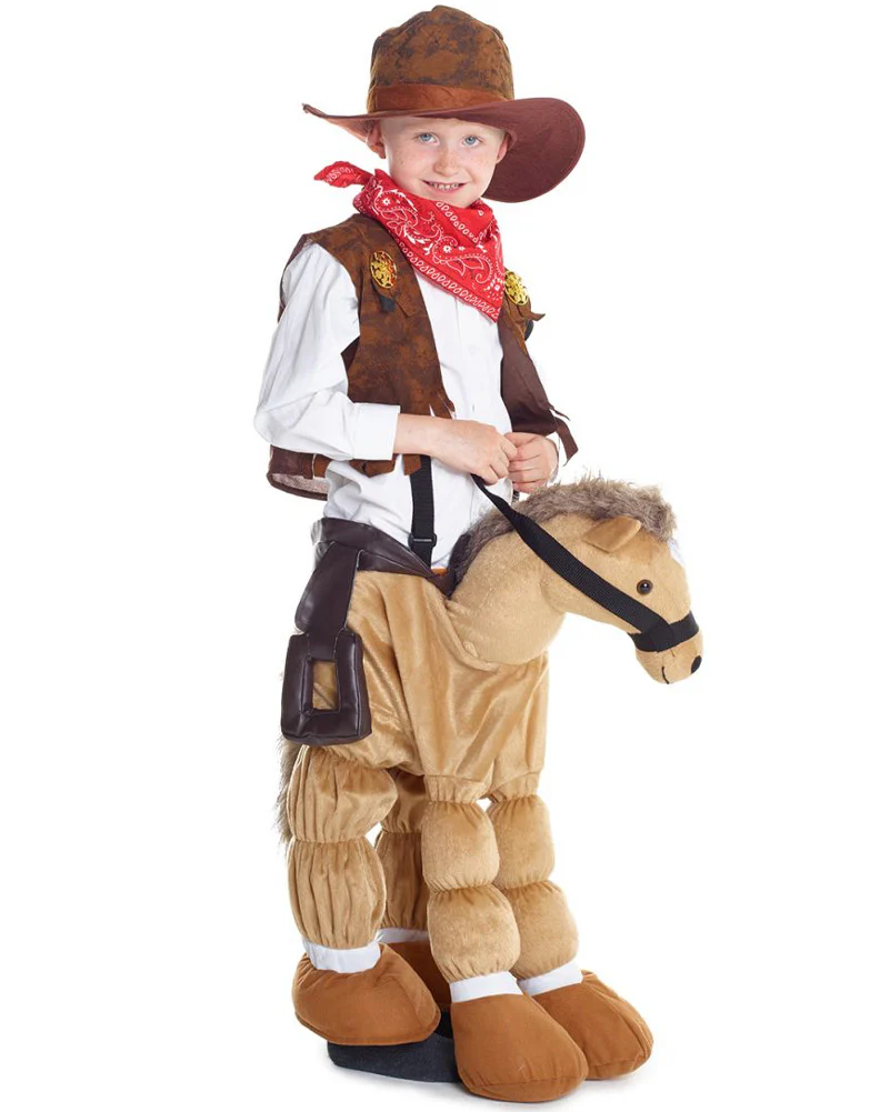 Cowboy Ride On Plush Pony Kids Costume - Image 3