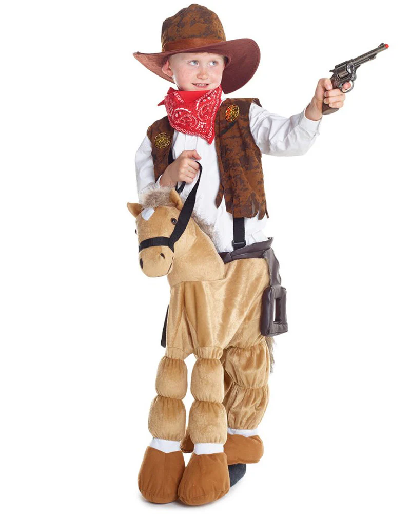 Cowboy Ride On Plush Pony Kids Costume - Image 5