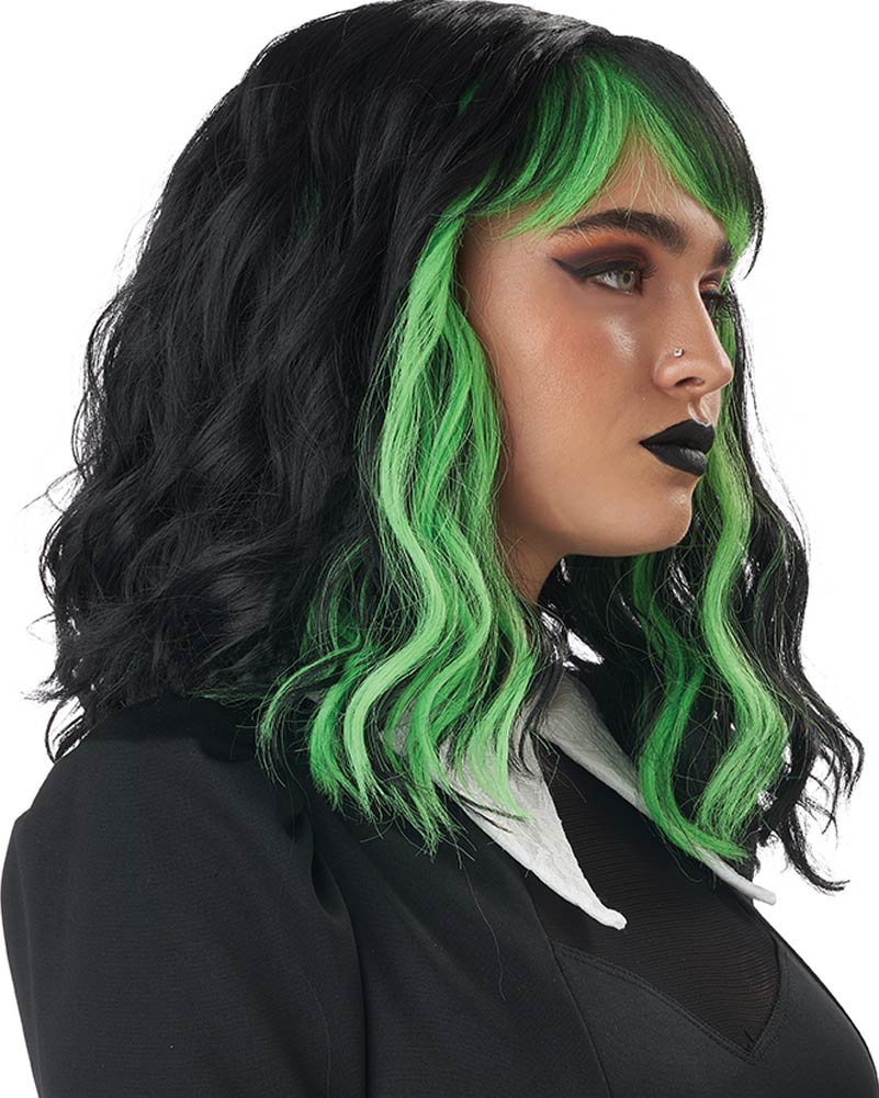 Cute N Crafty Short Black and Green Wig - Image 3