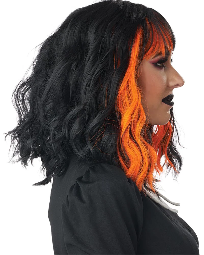 Cute N Crafty Short Black and Orange Wig - Image 2