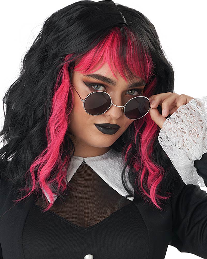 Cute N Crafty Short Black and Pink Wig - Image 2
