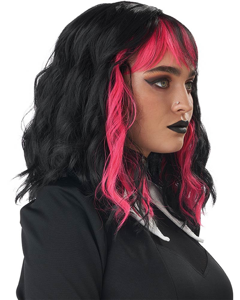 Cute N Crafty Short Black and Pink Wig - Image 3