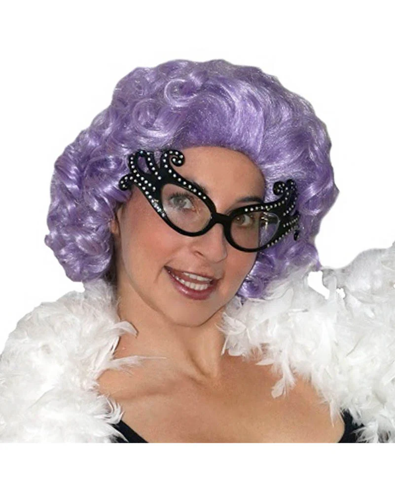 Dame Edna Deluxe Curly Purple Wig - Image 2