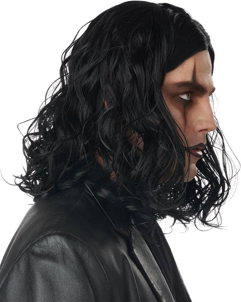 Dark Avenger Curly Long Black Wig - Image 2
