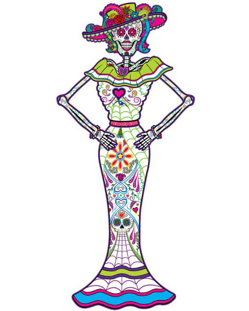 Day of the Dead Female Skeleton Jointed Cutout 1.2m