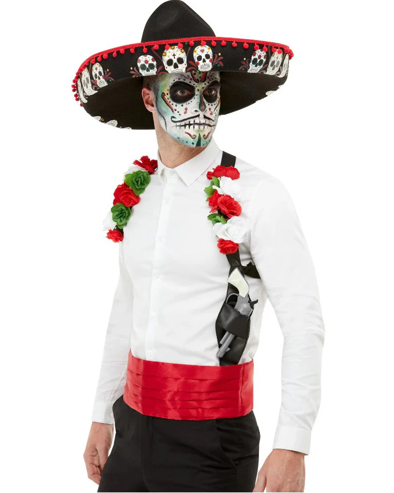 Day Of The Dead Red Sombrero Holster and Cummerbund Set - Image 2