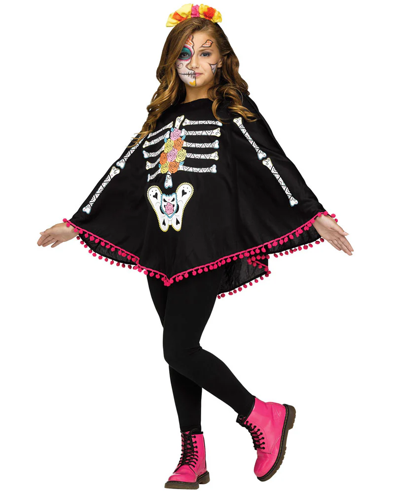 Day of the Dead Skeleton Kids Poncho