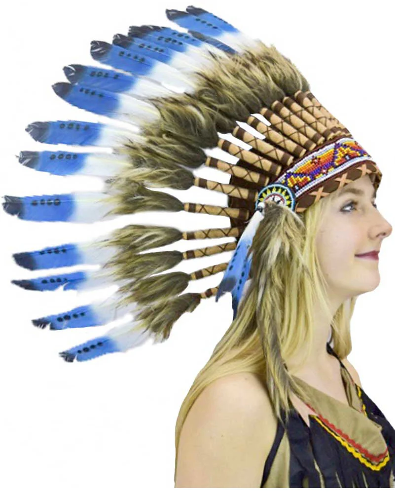 Deluxe Tribal Headdress with Blue Feathers